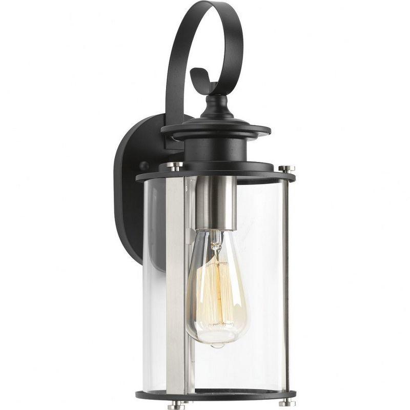 Progress Lighting Squire 1-Light Small Wall Lantern, Steel, Black Finish, Clear Glass Shade