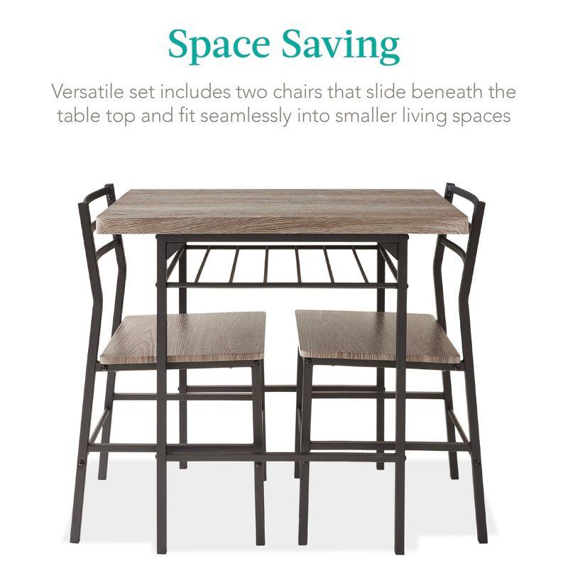 Gray 3-Piece Dining Set with Steel Frame and Storage Rack