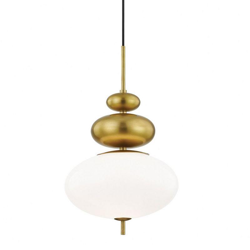 Mitzi Elsie 1 - Light Pendant in  Aged Brass Opal Glossy Glass Shade  Shade