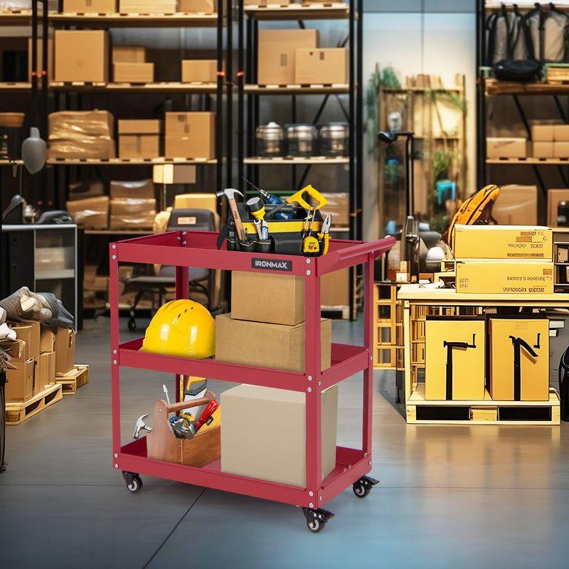 Tangkula 3-Tier Rolling Tool Cart w/ 3 Spacious Shelves 4 Universal Wheels w/ 2 Brakes Red