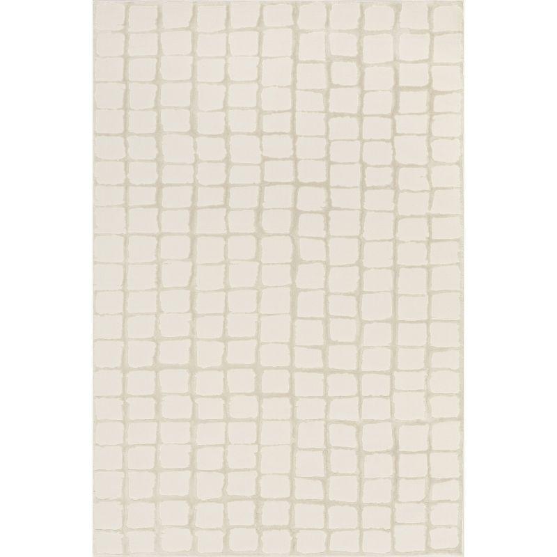 Eunice Modern Beige Checkered 4' x 6' Machine Washable Area Rug