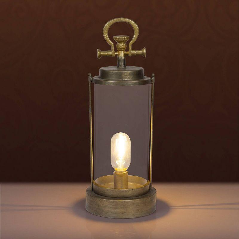 Vintage Metal & Glass Lantern with Warm LED Lights