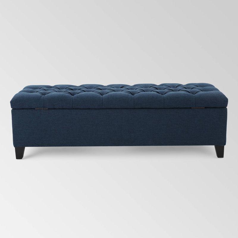 Ottilie Storage Ottoman Dark Blue - Christopher Knight Home: Upholstered Bedroom Seating with Tufted Lid
