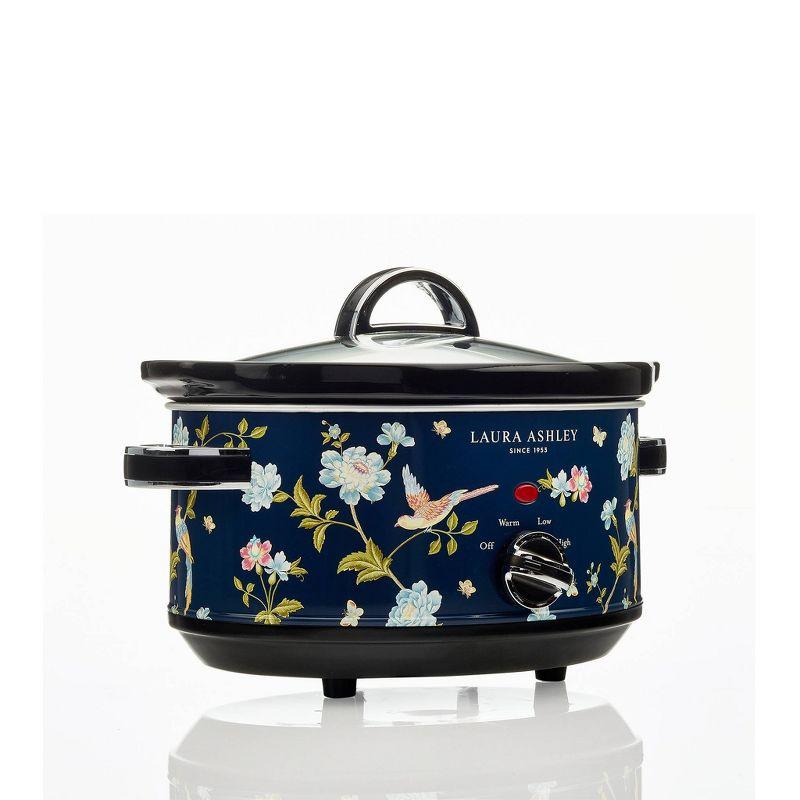 Laura Ashley 3.5L Slow Cooker Navy: Ceramic & Stainless Steel, 3 Settings, 320W, Keep Warm, 4 Quart Pot, 1-Year Warranty