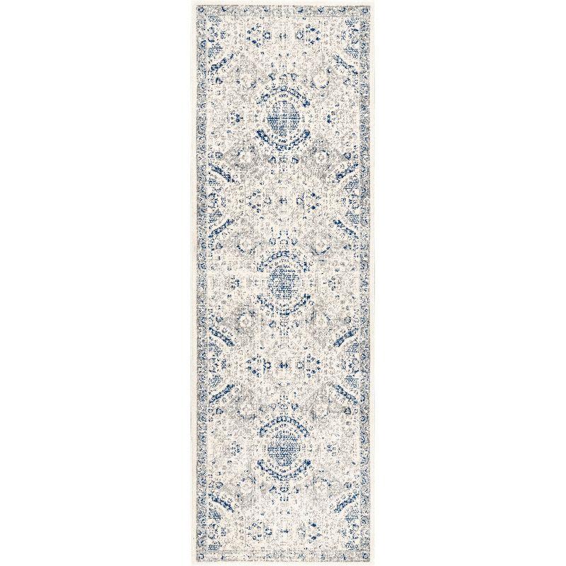 Nuloom Minta Medallion 2x8 Runner Indoor Area Rug for Living Room Bedroom Dining Room Entryway Hallway Kitchen, Blue/Off White