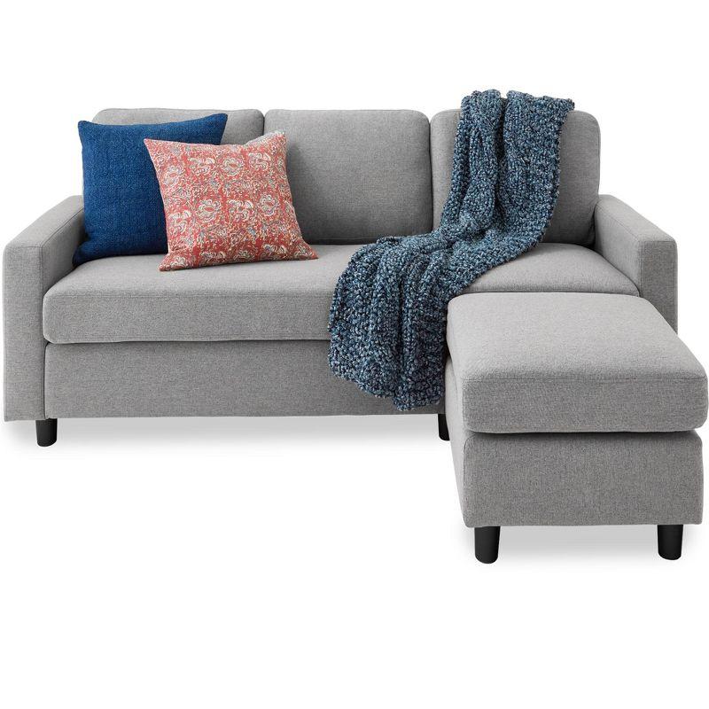 Light Gray Linen Sectional Sofa with Reversible Ottoman