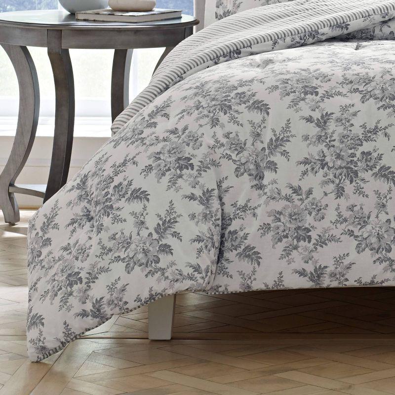 King Gray Floral Cotton 7-Piece Ruffled Bedspread Cover Set