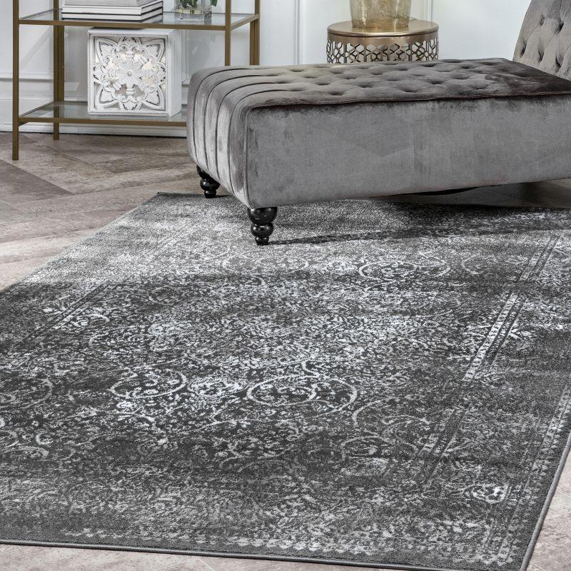 Dark Gray Synthetic 4' x 6' Easy-Care Rectangular Rug