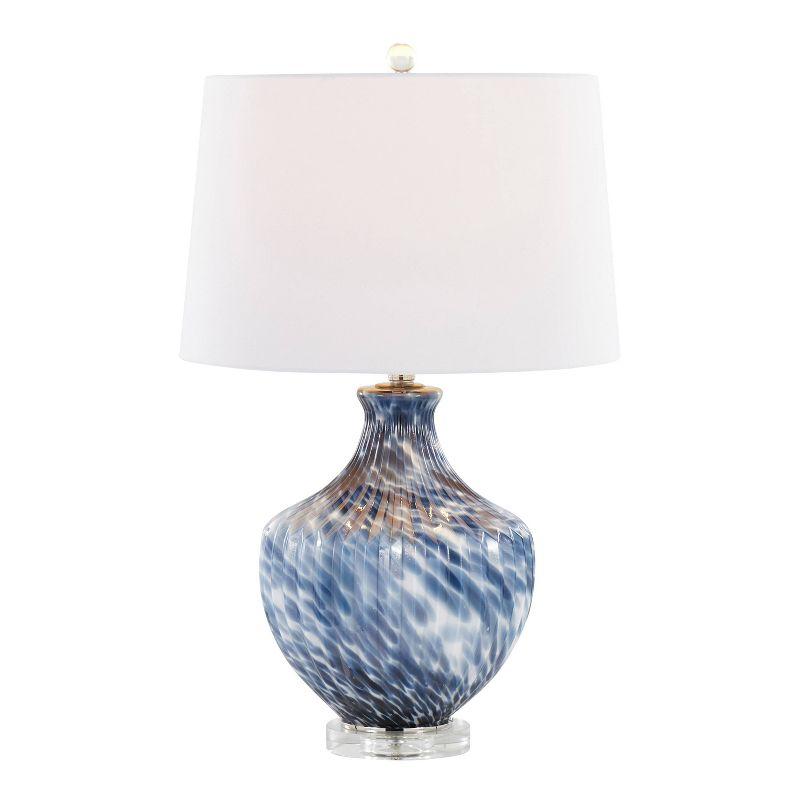 Lotus 27'' Blue and White Glass Table Lamps with Linen Shades