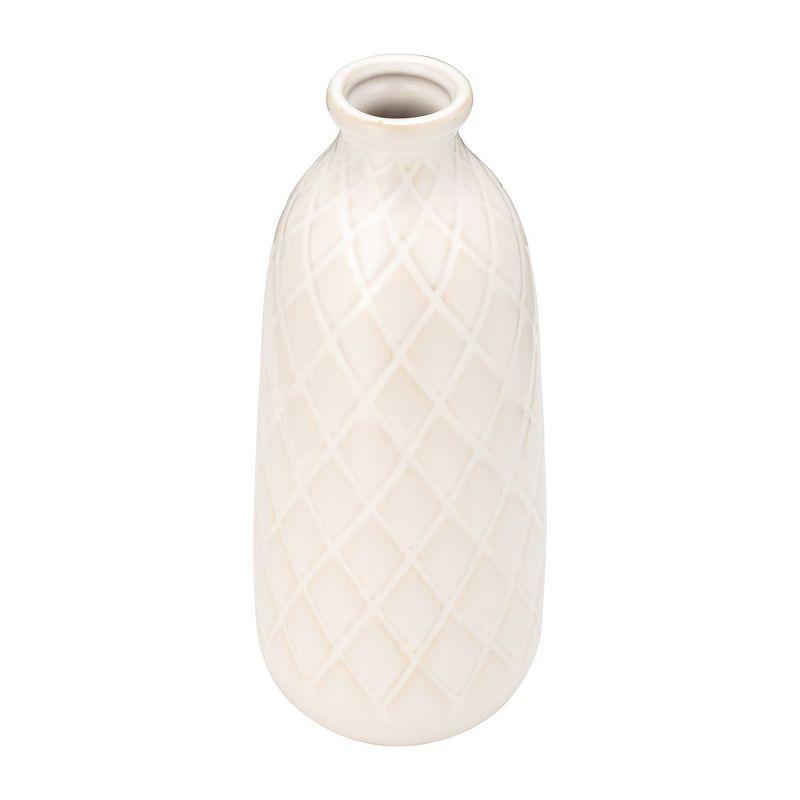 Sagebrook Home 12" Ceramic Vase - Contemporary Plaid Textured Ivory/Beige Vase For Floral Arrangements - Decorative Table Accent for Home or Office