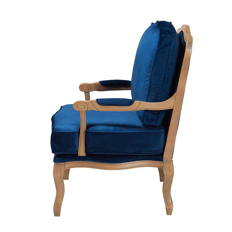 Baxton Studio Jules Traditional Navy Blue Fabric and French Oak Brown Finished Wood Accent Chair