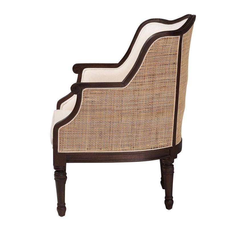 bali & pari Ornella Fabric and Wood Accent Chair Beige/Dark Brown: Polyester Upholstery, Rattan Frame