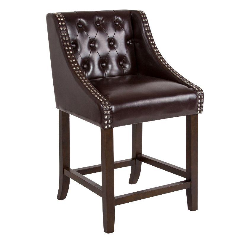 Carmel Transitional Tufted Walnut Leather Counter Stool