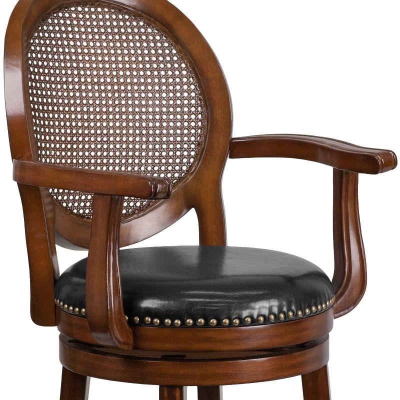 Espresso Wood Counter Stool with Black Leather Swivel Seat