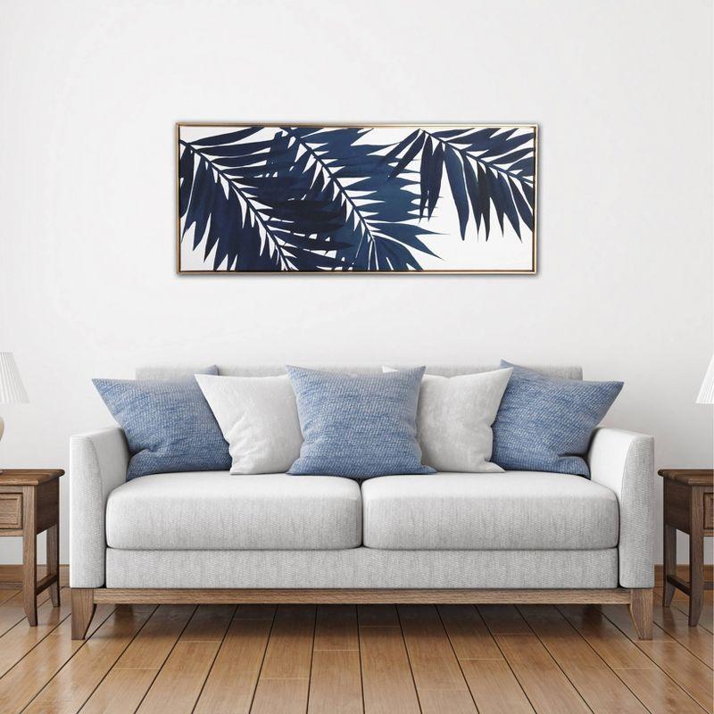 19" x 45" Palms Floating Framed Wall Canvas Blue - Gallery 57: Modern Nautical Digital Art, Gold Frame