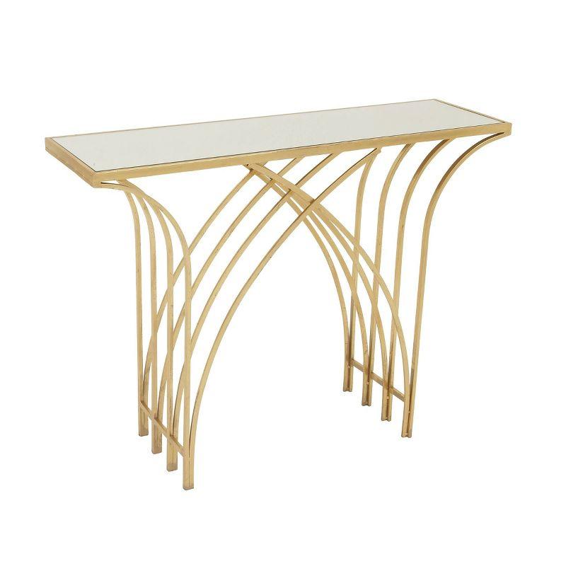 Mercer41 Derbyshire Metal Geometric Gold Console Table with Mirrored Glass Top
