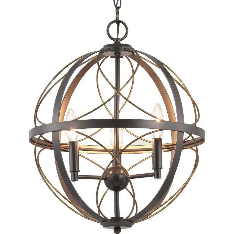 Progress Lighting Brandywine 3-Light Pendant, Antique Bronze, Steel, Farmhouse/Transitional, Hand-Gilded Wire Accents