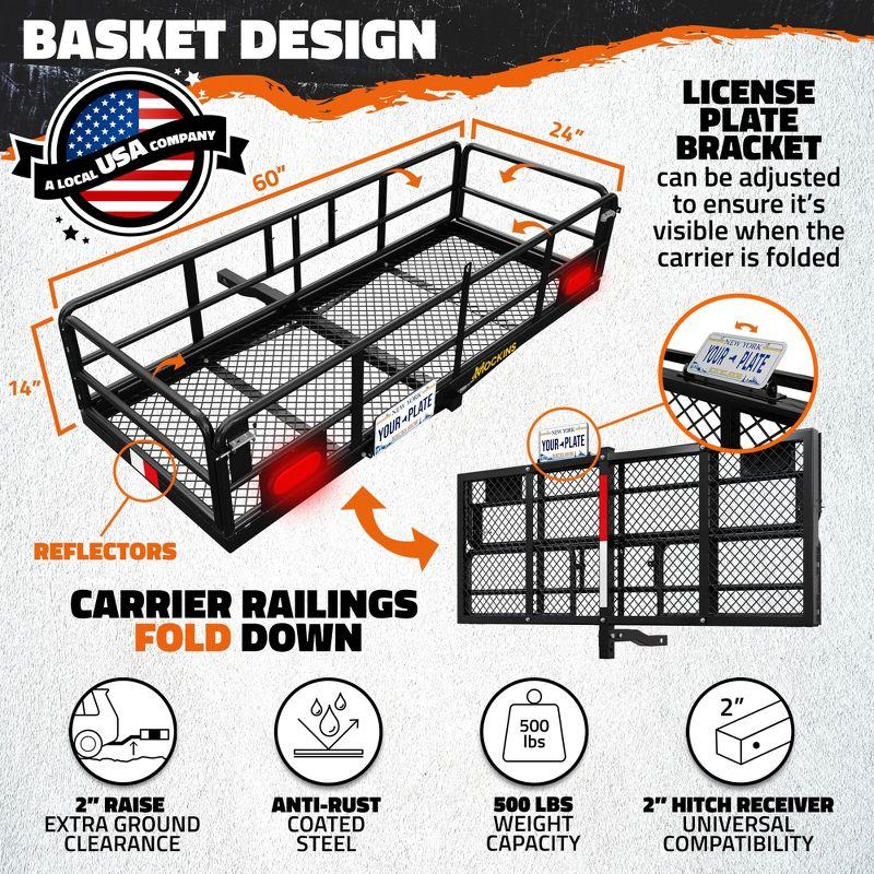 Mockins 60"x24"x14" High Rail Hitch Cargo Carrier with Rear Lights and 30 Cu.Ft. Yellow Cargo Bag