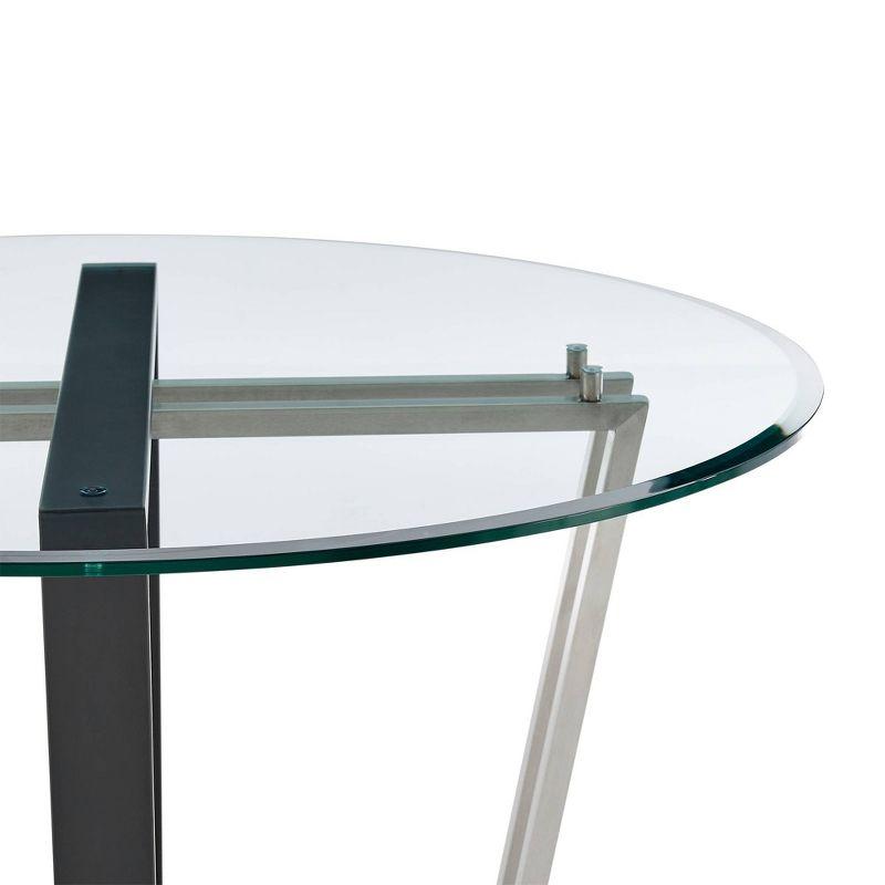 Armen Living Devi Round Glass Brushed Stainless Steel and Iron Base Dining Table