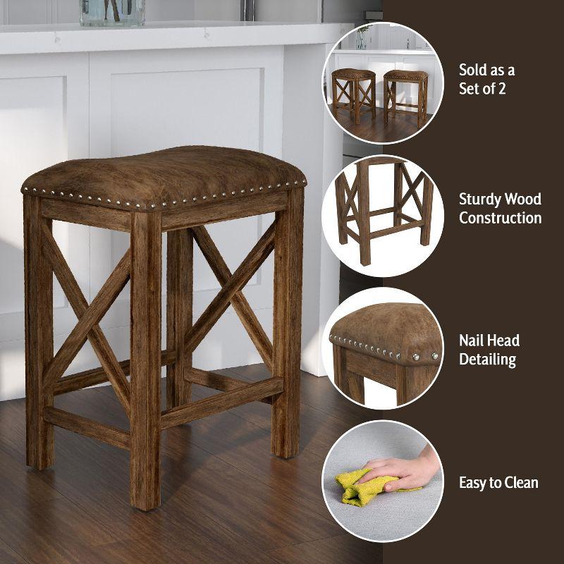 Set of 2 Willow Bend Counter Height Barstool Walnut/Brown- Hillsdale Furniture: Upholstered, Rustic Finish, Wood Frame