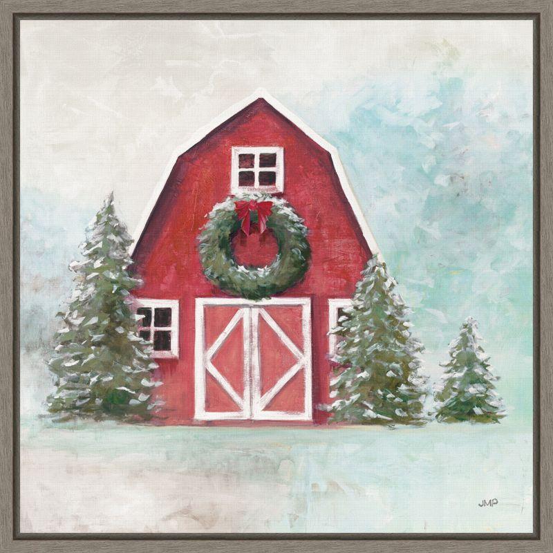 Amanti Art December Barn Blue Sky by Julia Purinton Canvas Wall Art Print Framed 22 x 22-in.