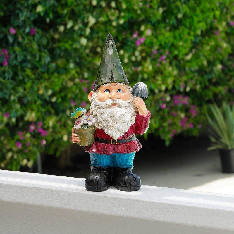 12" Polyresin Gnome With Flower Pot Statue - Alpine Corporation: Outdoor Decorative Sculpture for Patio & Garden