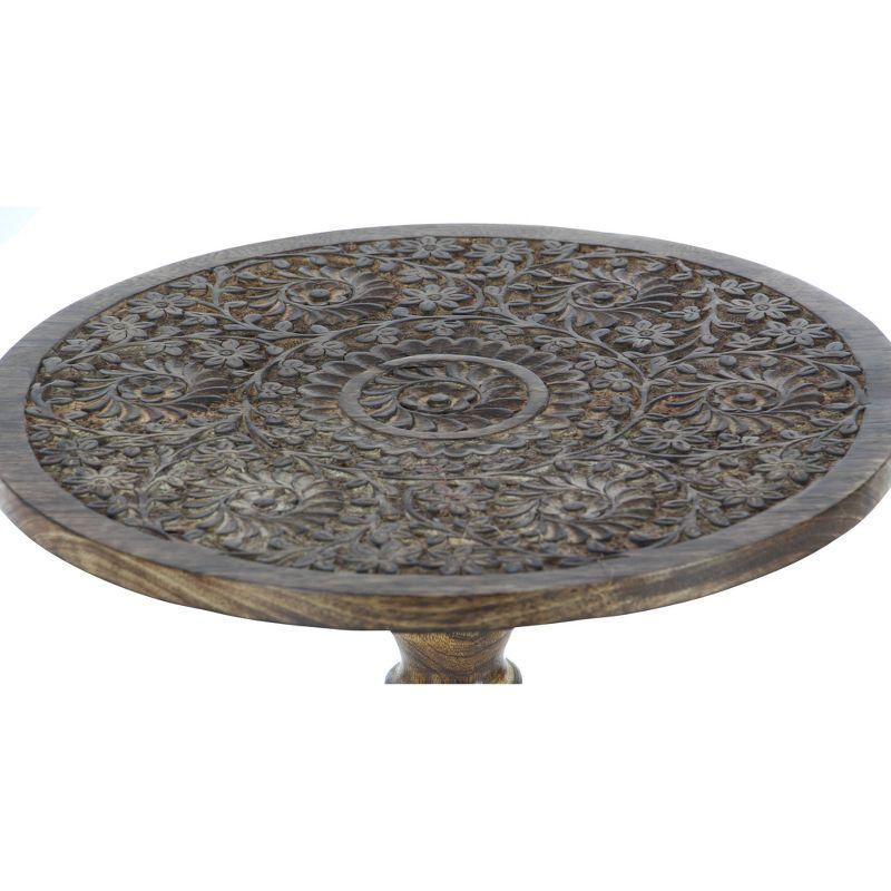 Carved Mango Wood Accent Table Brown - Olivia & May: Handcrafted, Traditional Style, Indoor Use