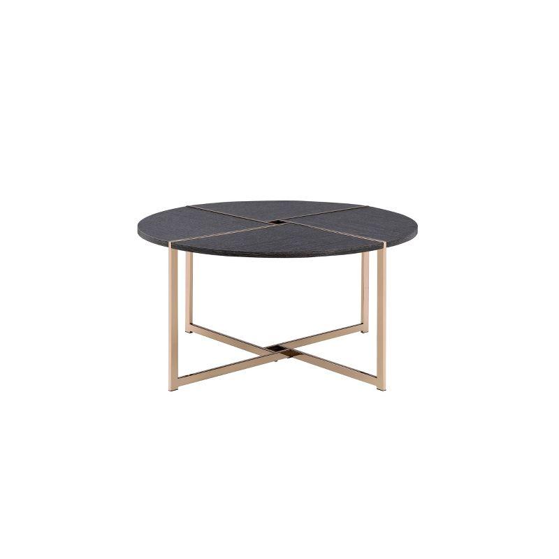 Bromia Coffee Table Black/Champagne - Acme Furniture: Elegant Round Design, Metal Frame, Paper Veneer Top