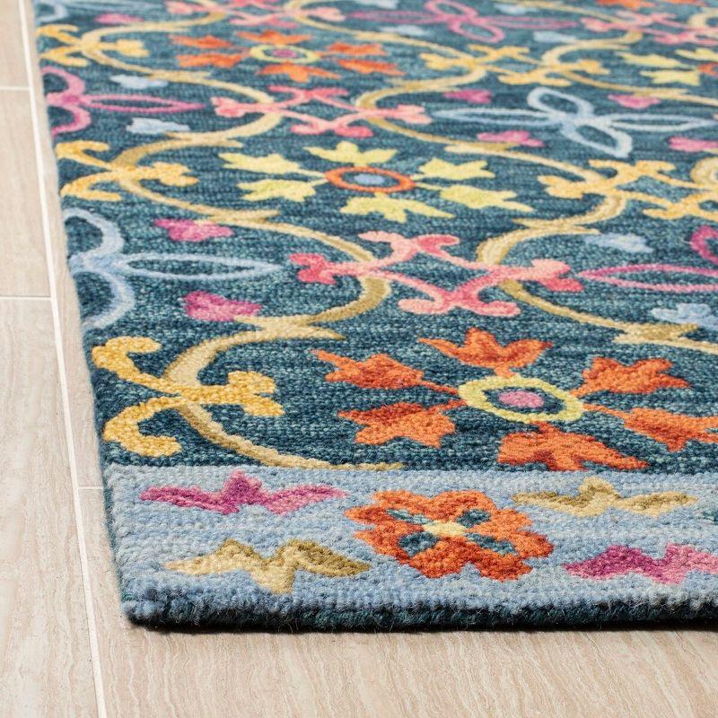 Handmade Blue and Multicolor Wool Area Rug, 5' x 8'