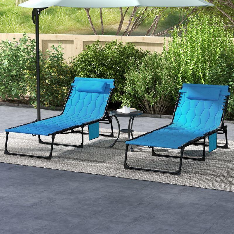 Outsunny Folding Chaise Lounge Set with 5-level Reclining Back, Outdoor Lounge Chairs with Padded Seat, Blue