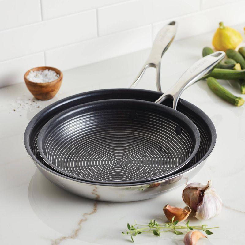 Circulon Clad Stainless Steel Frying Pans with Hybrid SteelShield, 2 Piece, Silver