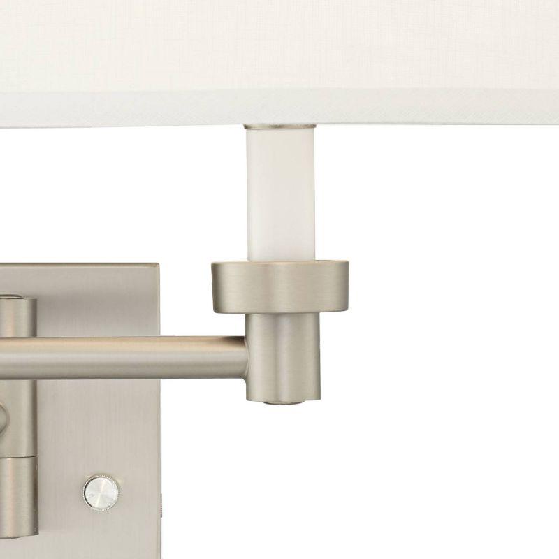 Possini Euro Design Modern Swing Arm Wall Lamps Set of 2 Brushed Nickel Plug-In Light Fixture White Drum Shade for Bedroom Bedside