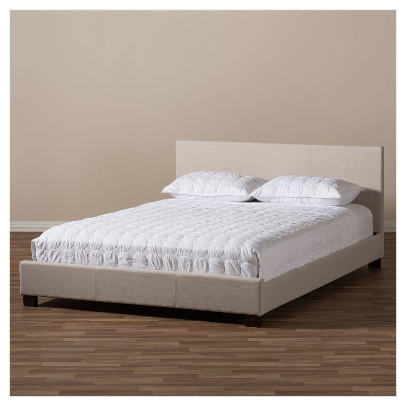 Elizabeth Beige Panel-Stitched Full Platform Bed with Upholstered Headboard