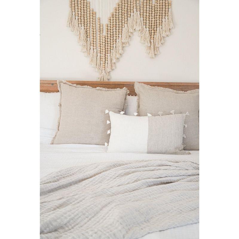 Natural Beige and White Linen Pillow with Tassels