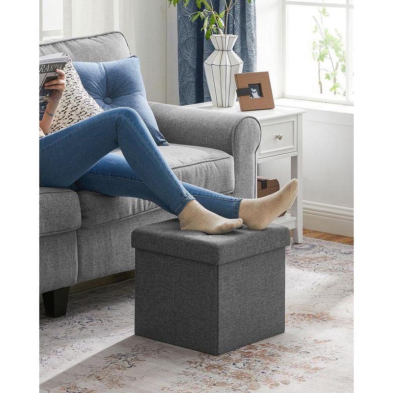 SONGMICS 15 Inches Folding Storage Ottoman Bench, Storage Chest, Foot Rest Stool, Bedroom Bench with Storage, Dark Gray