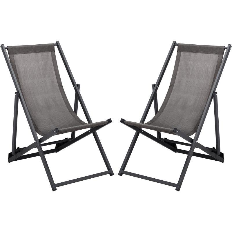 Grey Adjustable Foldaway Outdoor Sling Chairs, Set of 2