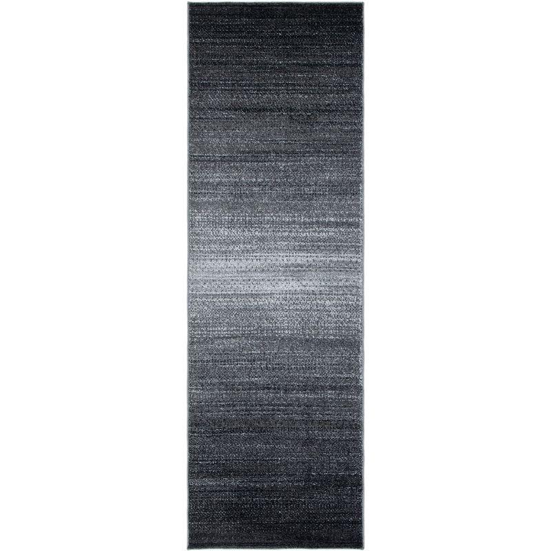 Dark Grey and Light Grey Abstract Synthetic Runner Rug