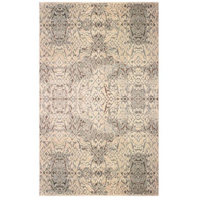 Beige Geometric Damask Polypropylene Area Rug 4'x6'