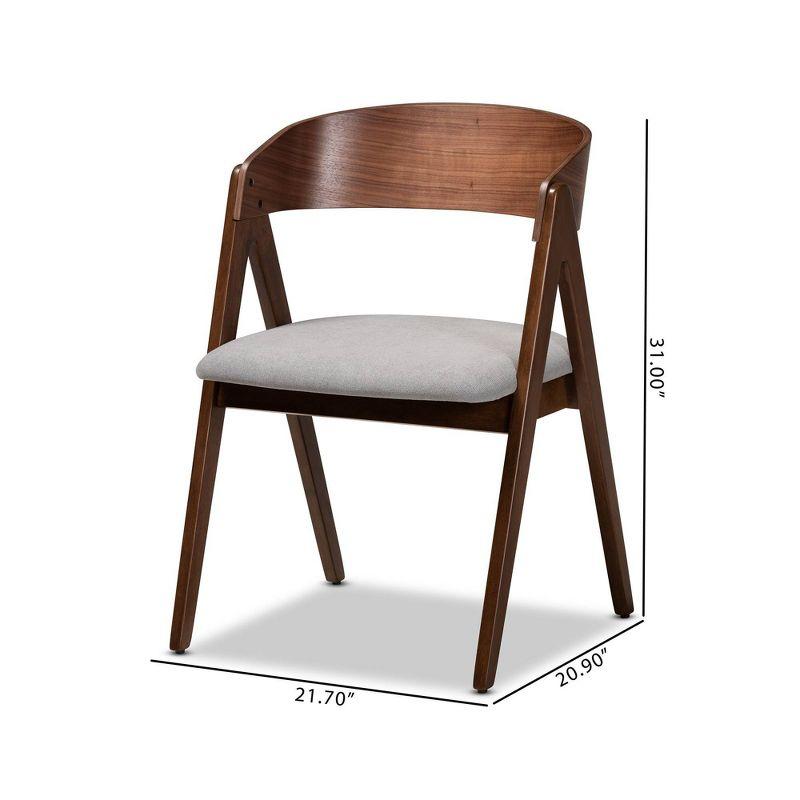 2pc DantonFabric Upholstered Wood Dining Chair Set Gray/Walnut Brown - Baxton Studio: Curved Backrest, Angled Legs