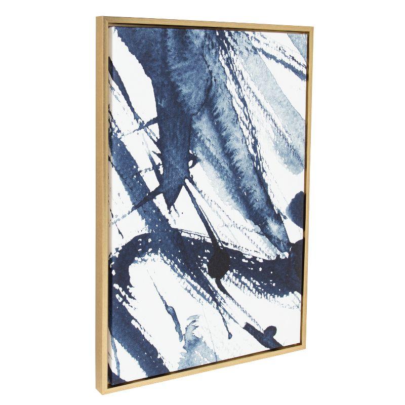 Sylvie Indigo Blue Abstract Canvas Wall Art with Gold Frame