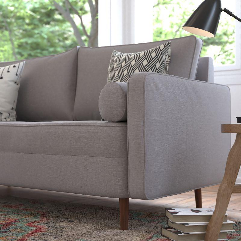 Flash Furniture Hudson Mid-Century Modern Sofa with Tufted Faux Linen Upholstery & Solid Wood Legs in Slate Gray