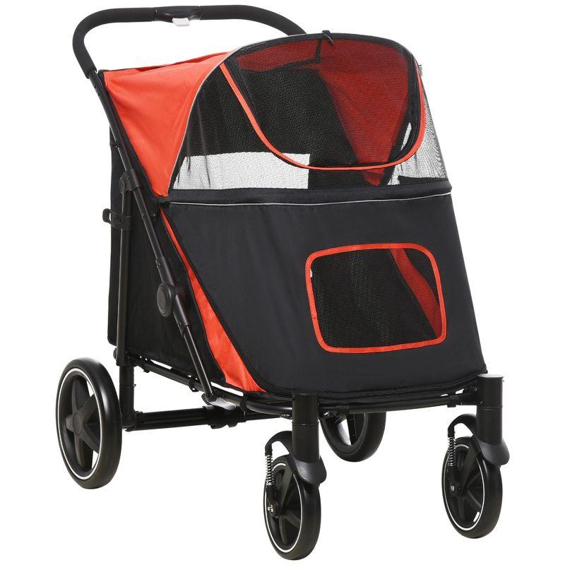 PawHut Red and Black Foldable Dog Stroller with Storage