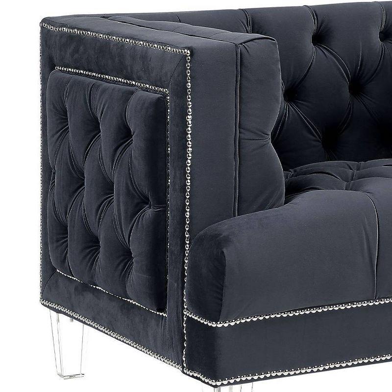 Ansario Charcoal Velvet Tufted Accent Chair with Metal Frame