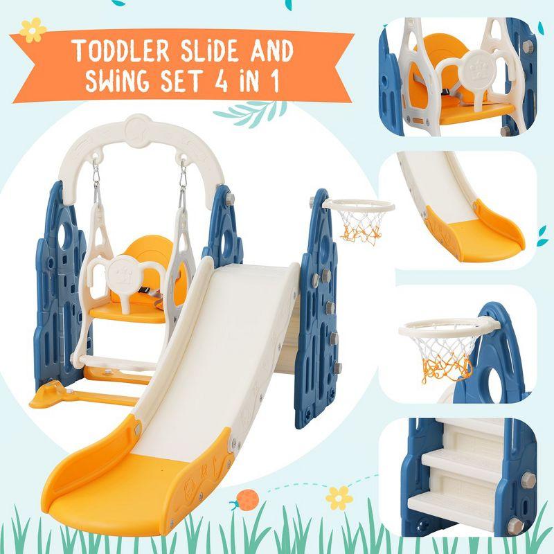 Toddler Slide Swing Set 4 in 1 Freestanding Slide Climber Playset with Basketball Hoop for Indoor Outdoor Playground Blue