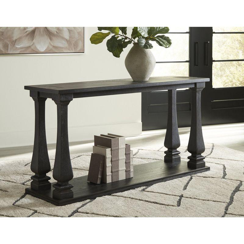 Signature Design by Ashley Wellturn Traditional Sofa Table with Framed and Planked Detailing Tabletop & Lower Shelf, Black