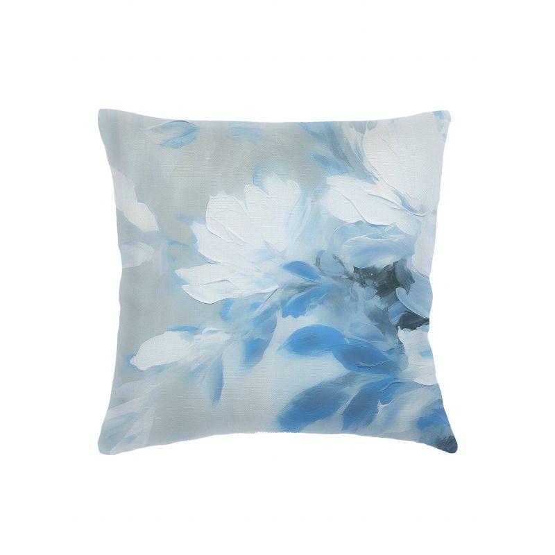 Brushstroke Floral Blue Linen Pillow 20x20 Down Alternative