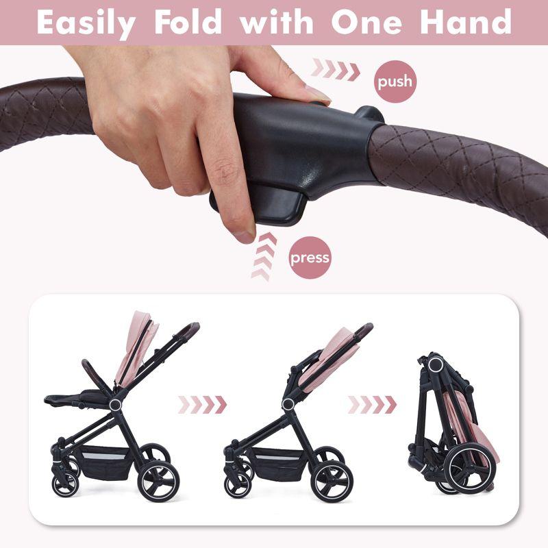 Pink Foldable Aluminum Baby Stroller with Adjustable Canopy