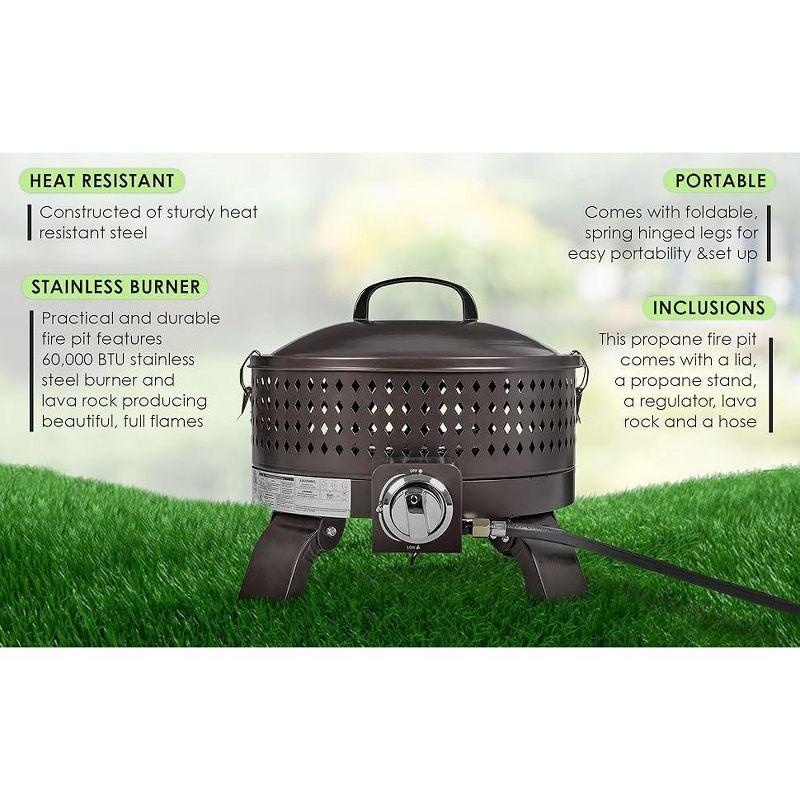 Fire Sense 62133 Sporty Campfire Portable Fire Pit LPG Gas 60,000 BTU Outdoor Firepit Includes Propane Stand Included - Dark Bronze - Round - 15"