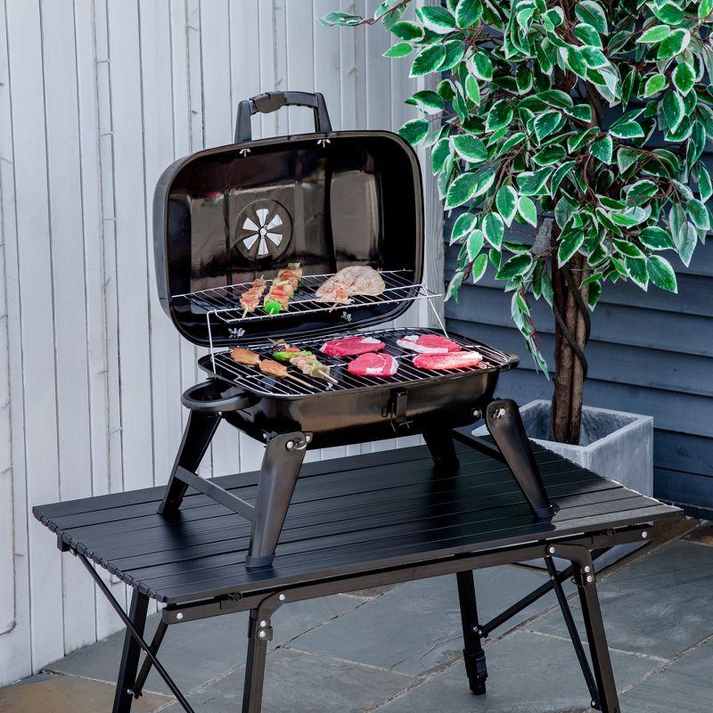 Outsunny 14" Portable Charcoal Grill, Tabletop Small BBQ Grill  Outdoor Cooking, Camping, Tailgating, Enamel Coated, Vent, Folding Legs, Black