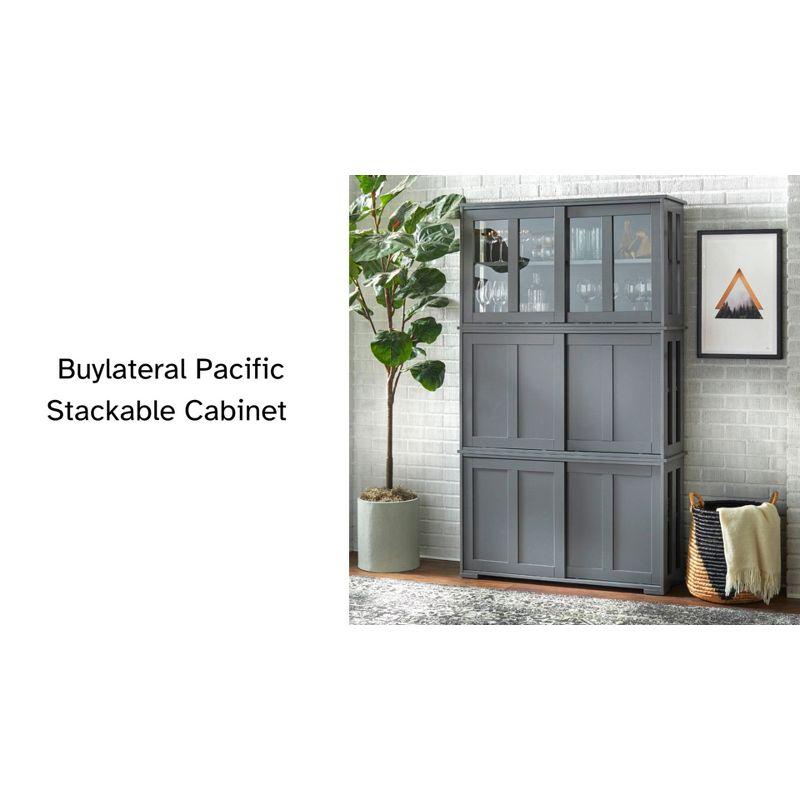 Buylateral Pacific Modular Design Stackable Cabinet with Sliding Doors Walnut: Sideboard, Adjustable Shelf, MDF